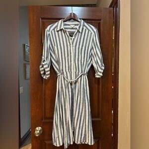 Max Studio Blue Striped Long Sleeve Dress 100% cotton Large